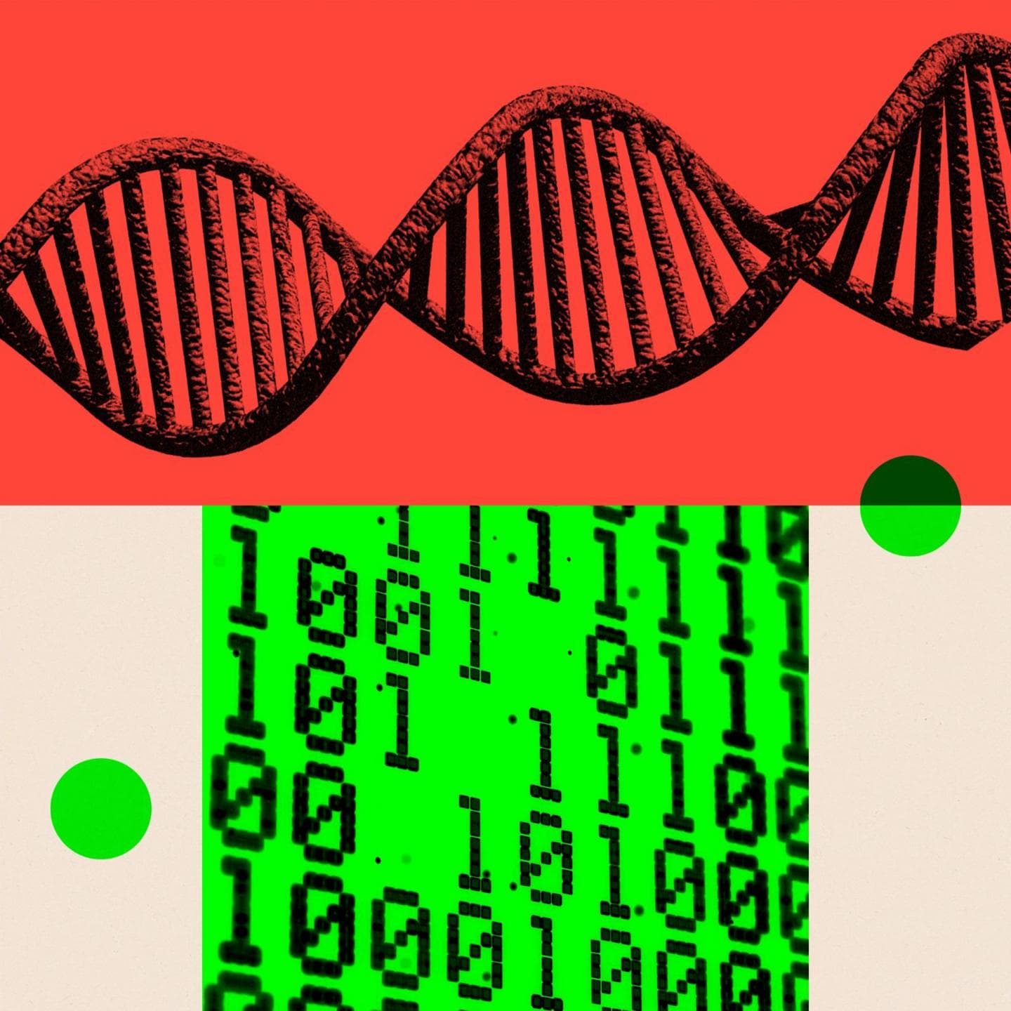 A treated image of some data and a DNA helix